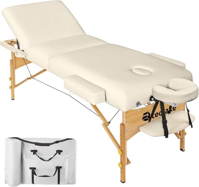 Draagbare massagetafel - Verstelbare behandeltafel voor spa, salon en fysiotherapiebehandeling - Opvouwbaar met opbergtas - Beige