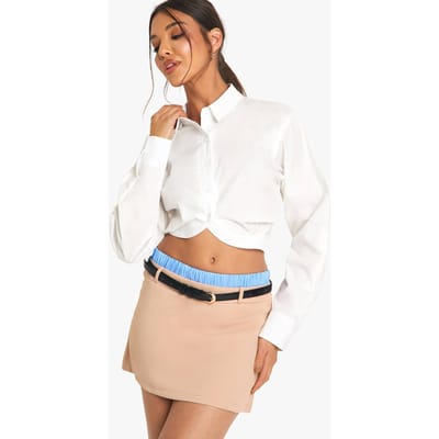 boohoo Dames Contraststripe Tailleband Met Riem Mini Rok | Steen | Maat: 34