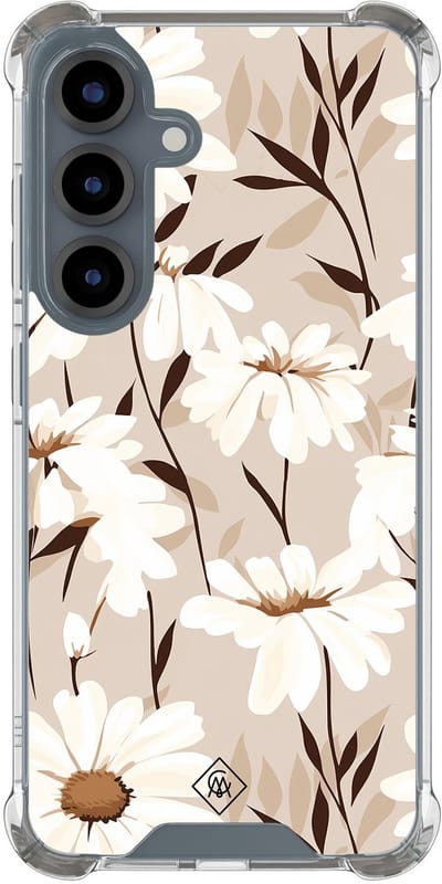 Casimoda® hoesje - Geschikt voor Samsung Galaxy S25 - In Bloom - Shockproof case - Extra sterk - TPU/polycarbonaat - Bruin/beige, Transparant