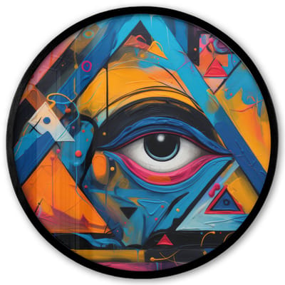 Poster in lijst Rond - Fotolijst 40x40 cm - Posters - Graffiti - Kleuren - Oog - Kunst - Ronde posterlijst zwart - Decoratie - Wanddecoratie woonkamer - Muurdecoratie slaapkamer