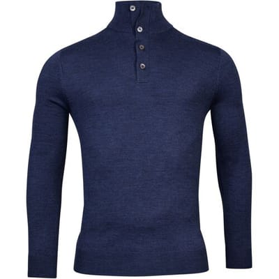 Baileys Trui Buttons Collar Placket Merino Blend Deep Denim Blue / male