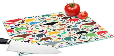 Glazen Snijplank - 39x28 - Regenboog - Dieren - Patronen - Kinderen - Snijplanken Glas