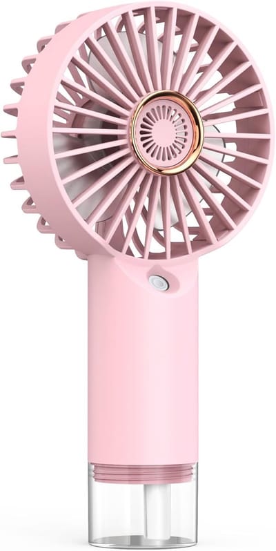 Handventilator - Ventilator Met Waternevel - Draagbare Mini Ventilator - Handmist Ventilator Oplaadbaar USB - 3 Standen - Mist - Water - Waaier - Luchtbevochtiger - Verstelbare Koelventilator voor Zomer Buiten - Mini Airco - Roze
