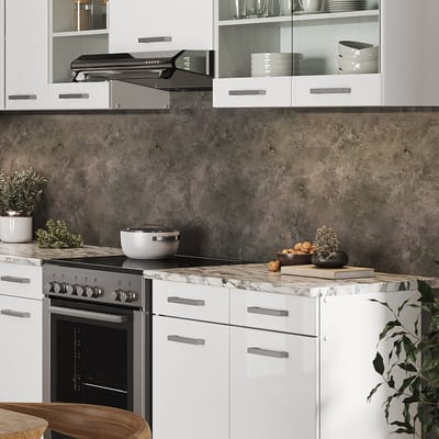 Vicco Hoekkeuken R-Line, Wit Hoogglans/Wit, 267 x 167 cm, WB Marmer