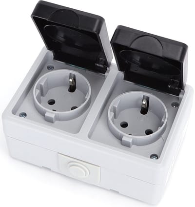 Buitenstopcontact - Wandcontactdoos - Aigi Zonty - Opbouw - Dubbel Stopcontact - Randaarde - Waterdicht IP54 - Grijs