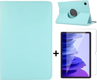 HB Hoes Geschikt voor Samsung Galaxy Tab A8 2021 10.5 inch Licht Blauw & Glazen Screenprotector - Draaibare Tablet Case met Standaard