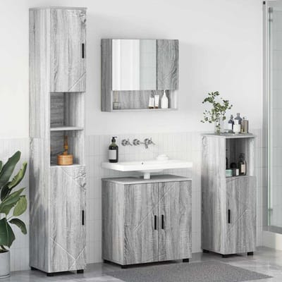 vidaXL - Badkamermeubel - Set - 4 - pcs - Grijs - Sonoma - Bewerkt - hout - & - Metaal