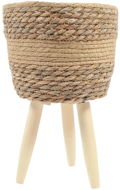Plantenpot op Standaard | Ø22 cm – Handgevlochten Bloempot op Pootjes – Natuurlijke Plantenpot met Houten Frame Ø22 cm – Decoratieve Pot voor Binnen
