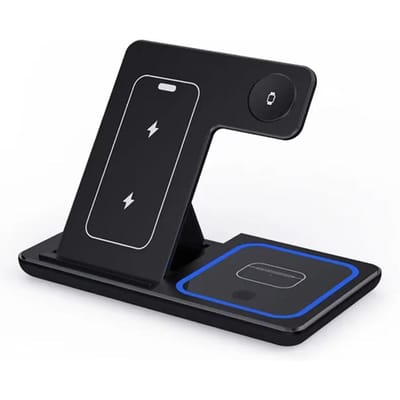 30W 3-in-1 Opvouwbare LED Snelle Draadloze Oplader Stand Laadstation Voor Apple 15 14 13 12 11 Apple Watch 9 8 7 6 5 Airpods Pro zwart