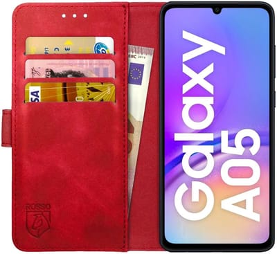 Rosso Element Book Case Wallet Hoesje Geschikt voor Samsung Galaxy A05 | Portemonnee | 3 Pasjes | Magneetsluiting | Stand Functie | Rood
