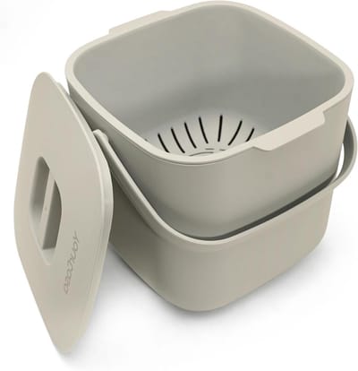 Biologische afvalemmer - Compostbak keuken - Dagelijks bio-afval - Geurdicht uitneembare zeef - 7 Liter 20x21x20cm - beige