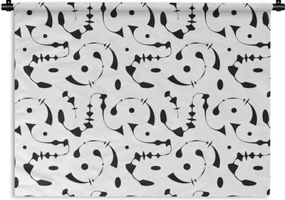 Wandkleed - Wanddoek - Line Art - Abstract - Zwart Wit - Patroon - 120x90 cm - Wandtapijt