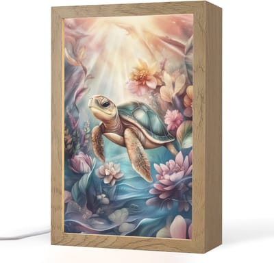 Nachtlampje 20x30 cm - Kinder lampje - Schildpad - Bloemen - Onderwater - Tafellamp kinderkamer - Slaapkamer lamp - Bedlamp kinderen - Kinderlampje stopcontact - Wandlamp babykamer - Nachtlampjes