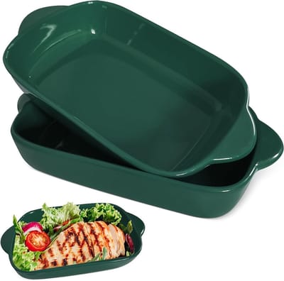 Set van 2 keramische rechthoekige ovenschalen met handvat, ideaal voor lasagne, tiramisu en ovenschotels, 9x5 inch