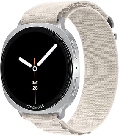 Stravo Alpine Loop Nylon Bandje – Geschikt voor Samsung Galaxy Watch 9 (40/44mm) / Watch 8 (40/44mm) / 8 Classic (46mm) – Starlight – Sportief Horlogeband met 6-Haak Sluiting voor Samsung smartwatch