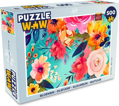 Puzzel Bloemen - Olieverf - Kleurrijk - Natuur - Legpuzzel - Puzzel 500 stukjes