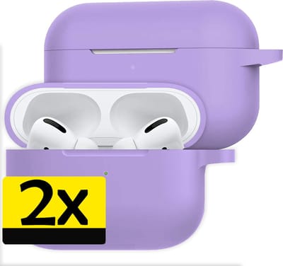 Hoesje - 2 Stuks Geschikt voor Apple Airpods Pro - Siliconen Hoes met Clip - Silicone Case Cover - Lila