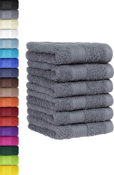 Famanu - Set van 6 handdoekenset voor gasten, handdoeken met ophanglus van zacht katoen, 30 x 50 cm, gastendoekjes voor de handreiniging, Öko-Tex Standard 100 gecertificeerd, antraciet
