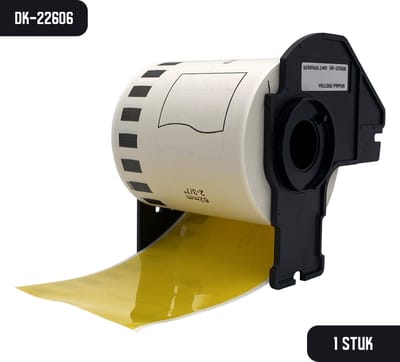 DULA Brother Compatible DK-22606 - Doorlopende labelrol - 1 rol - 62 mm x 15,24 m - Zwart op geel - Filmtape