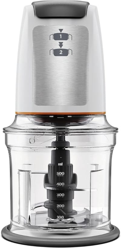 Quvo® Groentesnijder Electrisch - Groentensnijder Multifunctioneel - Groentesnijder Machine - Elektrische Groentesnijder Handmatig - Foodprocessor - Uiensnijder – Vleesmolen – Gehaktmolen - RVS Top Kwaliteit -Wit - 6cm x 6cm x 11cm
