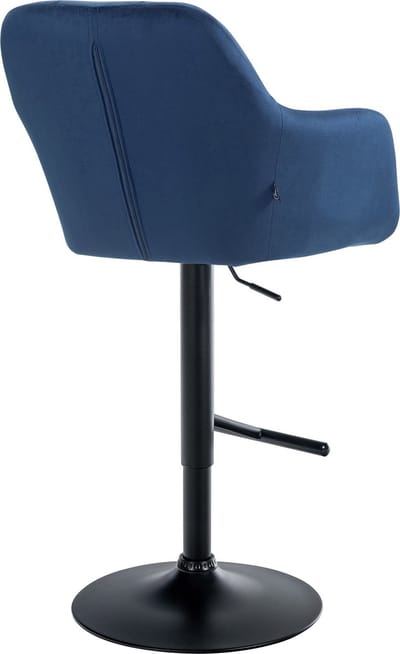 CLP Natoma Barkruk - Met rugleuning - Verstelbaar - Met voetensteun - Velvet - Fluweel - Metaal mat zwart blauw