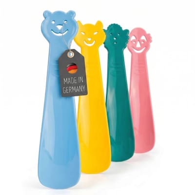 Dailygoods- Schoenlepel Kinderset 18 cm - 4-delige Set - Kindvriendelijk - Lichtgewicht - Robuust - Made in Duitsland - Schoenenlepel