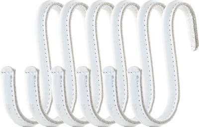 Brute Strength - Leren S-haken - Wit met witte stiksels - 6 stuks - Kledinghaak – Leer - kapstokhaak - Ophanghaken – handdoekhaakjes