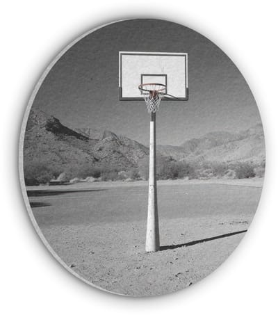 Akoestisch wandpaneel rond 50x50 cm - Vilt schilderij Basketbalpaal - Landschap - Zand - Wit - Ronde akoestische panelen - Geluidsdempende wanddecoratie - Geluidsisolatie wandcirkel - Muurdecoratie geluidspanelen