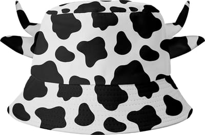Yucka - Bucket hat - Vissershoedje - Zonnehoed - Koe met oortjes - 58 cm - Zwart/wit