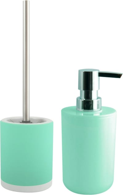 MSV Toiletborstel in houder 38 cm/zeeppompje 260 ml set Moods - keramiek/kunststof - mintgroen