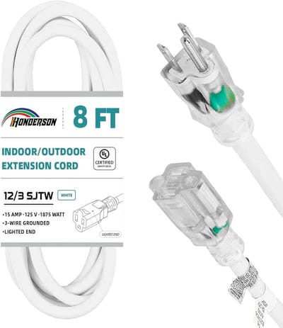 Verlengsnoer Buiten - Stekker Kabel - Tuin Werk - Verlichte Uiteinden - 12/3 Gauge - Wit