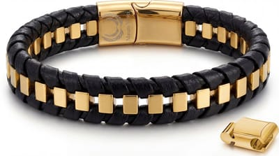 Armband Heren Goud Kleurig – Mauro Vinci® Bari Leren Heren Armband met Magnetische Sluiting – Goudkleurige Schakelarmband Verstelbaar 19.5 cm tot 21 cm – Luxe Mannen Armband – Inclusief Geschenkverpakking
