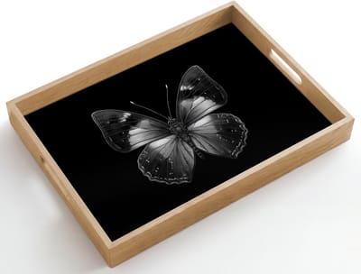 Dienblad hout 50x35 cm - Schootdienblad - Vlinder - Grijs - Mysterieus - Borrelplank rechthoek - Plateau dienbladen