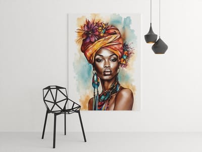 Canvas Schilderij - Afrikaanse Vrouw - Kleurrijk Portret - Luxe Wanddecoratie - 75 x 100 cm