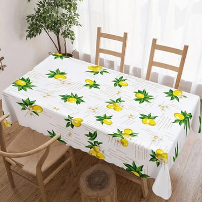 Nappe Rectangle Feuille de Citron pour Décoration de Table Fête de Fête Imperméable Réutilisable Nappe pour Tables Cuisine Salle à Manger 90x140cm