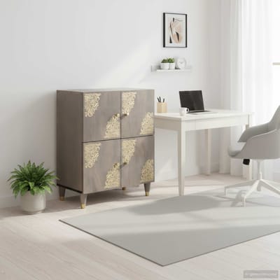 vidaXL - Dressoir - Grijs - en - Goud - 60 - x - 33 - x - 75 - cm - Massief - Mango - Hout