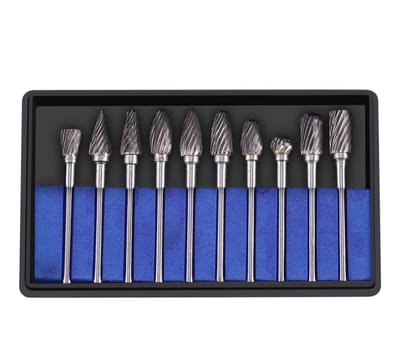 Allecto - Freesjes - Harde tungsten carbide - Set van 10 - 3 mm schacht - Voor graveren en bewerken - Geschikt voor diverse materialen