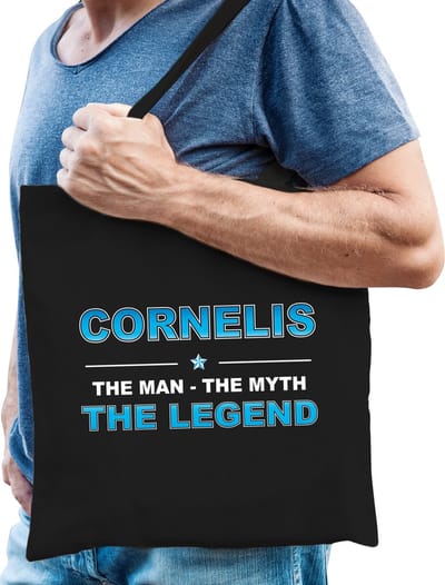 Naam cadeau Tasje voor Cornelis - The man, The myth the Legend - katoenen - zwart - verjaardag - vaderdag - collega - vriendin