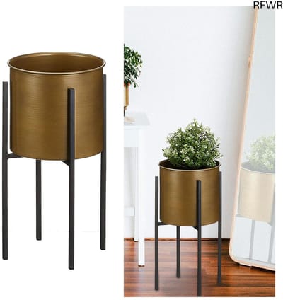 RFWR® Metalen Plantenpot Frame | Hoogwaardige Plantenstandaard Zwart Goud | Woondecoratie 40 cm