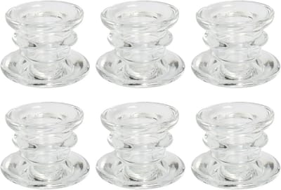 Set van 6 dikke glazen kandelaars voor standaard kaarsen - Decoratief voor tafel en sfeer