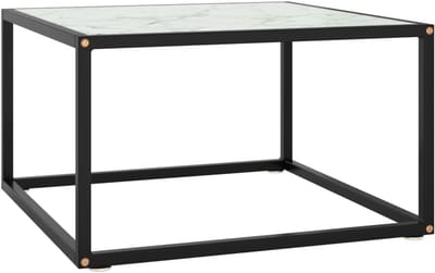 Salontafel Zwart Wit - Bijzettafel Marmer - Woonkamer Inrichten - Gehard Glas - 60x60x35 cm - Zwart Wit
