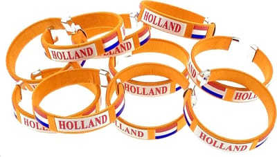 10 x Oranje armband met tekst Holland en Nederlandse vlag