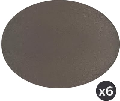 ZICZAC - Placemat TRUDO - SET/6 - lederlook - 33x45 cm - Ovaal, grijs