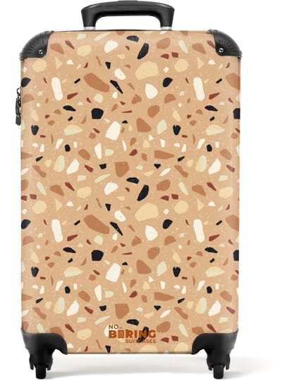 NoBoringSuitcases.com - Koffer - Terrazzo patroon kleurrijk bruin - Past binnen 55x40x20 cm en 55x35x25 cm - Trolley handbagage - Valiezen met wieltjes volwassenen - Reiskoffer op wielen - Rolkoffer lichtgewicht