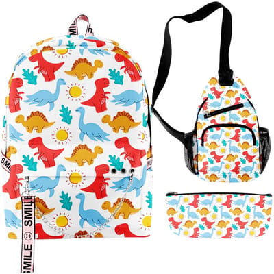 Hip Hop Populaire Harajuku Dinosaure Drôle Impression 3D Set de 3 pièces Sacs d'école multifonctionnels Sac à dos de voyage Sac de poitrine Trousse à crayons