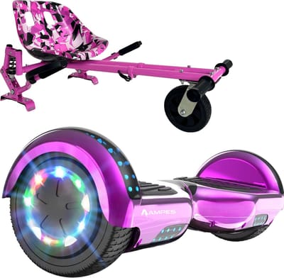 Ampes Hoverboard - Bluetooth Speaker - 24V 4.0 Ah Accu - Oxboard - 12 km/h - UL2272 Gecertificeerd - LED Verlichting - Anti lek banden - Belastbaar tot 120KG - 6.5 Inch - Inclusief Draagtas - 700W Wielen - Roze + Hoverkart Vering Roze