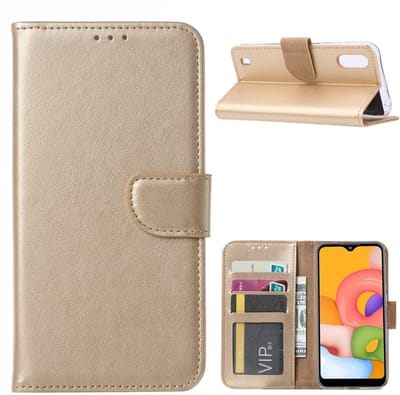Hoesje Geschikt Voor Samsung Galaxy A01 Hoesje met Pasjeshouder - Goud