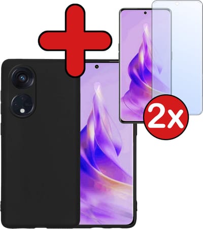 Hoesje - Met 2x Screenprotector - Geschikt voor OPPO Reno 8T 4G - Sterk & Shockproof - Telefoon Hoes - Back Cover - Siliconen Case - Telefoonhoes - Zwart