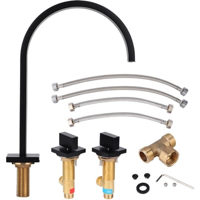 Filetage G1/2in Robinet d'eau simple en cuivre pour lavabo sous plan Eau chaude froide Noir mat