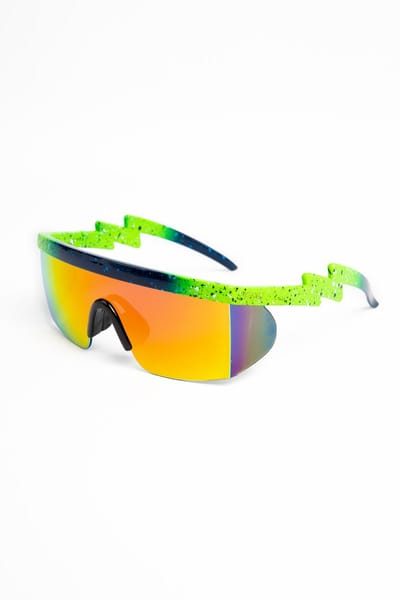 KIMU® Skibril Zonnebril - Groen Montuur - Oranje Spiegelglazen - Foute Ski Bril Fietsbril Sportbril Motorbril Fout Skipak Goggles Wintersport Festival